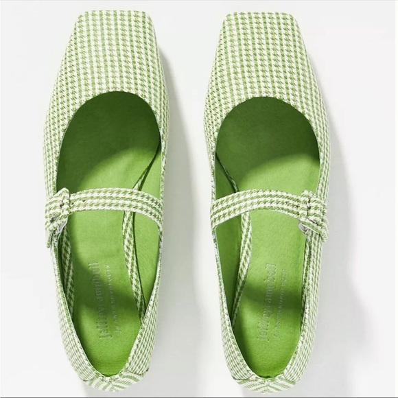 Jeffrey Campbell Square Toe Mary Jane Flats Green Houndstooth Pin Up Rockabilly - Picture 5 of 13
